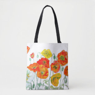 Sinaasappel Rood Geel Poppy Waterverf Kussen Wit Tote Bag