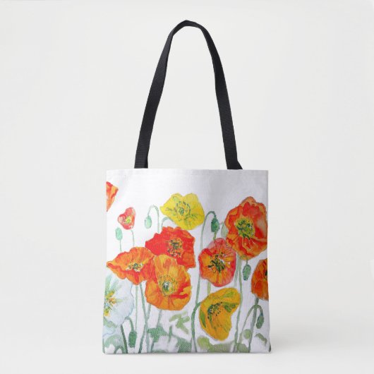 Sinaasappel Rood Geel Poppy Waterverf Kussen Wit Tote Bag (Voorkant)