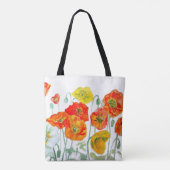 Sinaasappel Rood Geel Poppy Waterverf Kussen Wit Tote Bag (Achterkant)