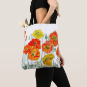 Sinaasappel Rood Geel Poppy Waterverf Kussen Wit Tote Bag (Dichtbij)