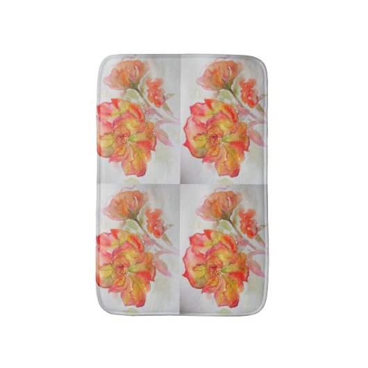 Sinaasappel Rood Geel Rose bloemen Bath Mat (Voorkant Verticaal)