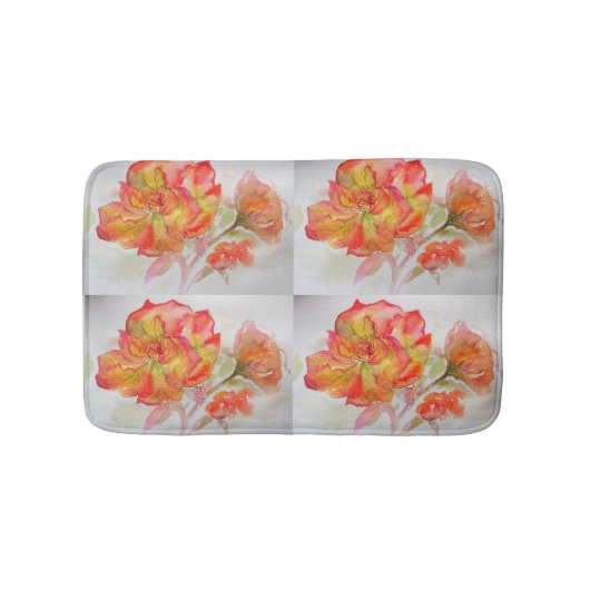 Sinaasappel Rood Geel Rose bloemen Bath Mat (Voorkant)