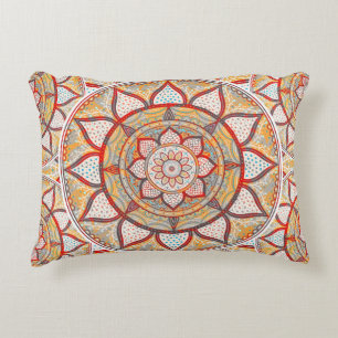 Sinaasappel, Rood, Goud Indiase Mandala - Boho Man Accent Kussen