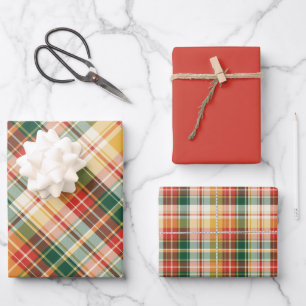 Sinaasappel, Rood, Groen & Geel Plaid Inpakpapier Vel