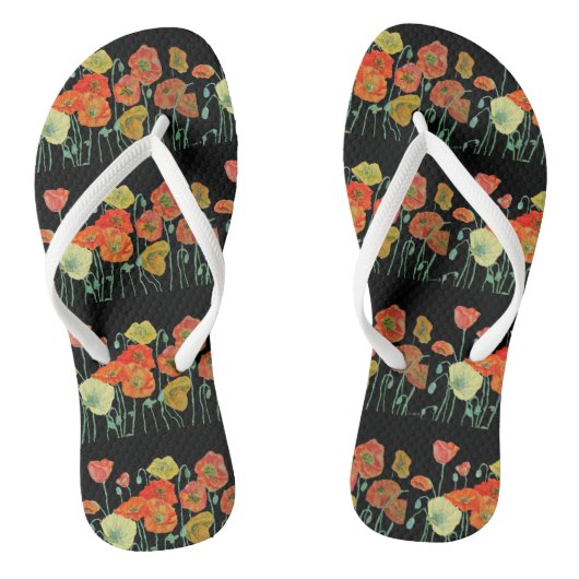 Sinaasappel Rood Zwarte Klaprozen Bloemen Dames Teenslippers (Voetbed)