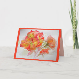 Sinaasappel Roos Waterverf Rozen bloem bloemen Kaa Kaart