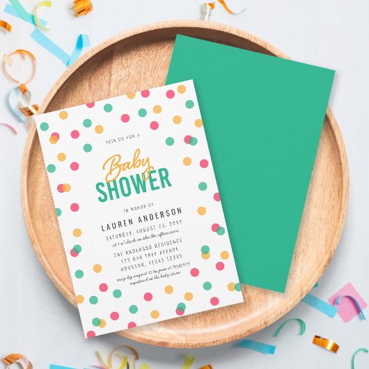 Sinaasappel Roze Blauwgroen Confetti Baby shower Kaart