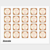 Sinaasappel Roze Bloem Bruiloft Borrel Custom Beda Vierkante Sticker (Vel)
