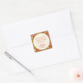 Sinaasappel Roze Bloem Bruiloft Borrel Custom Beda Vierkante Sticker (Envelop)