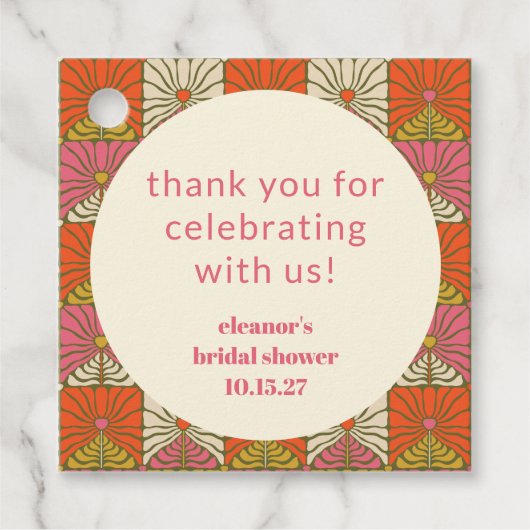 Sinaasappel Roze Bloem Bruiloft Dank Je  Bedankjes Labels (Voorkant)