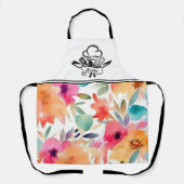 Sinaasappel & Roze Bloemen Gepersonaliseerd Schort (Voorkant)