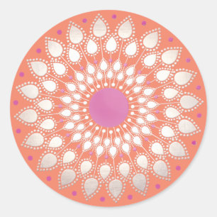 Sinaasappel Roze Bloemen Lotus Mandala Ronde Sticker