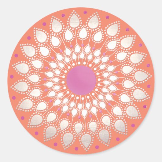Sinaasappel Roze Bloemen Lotus Mandala Ronde Sticker (Voorkant)