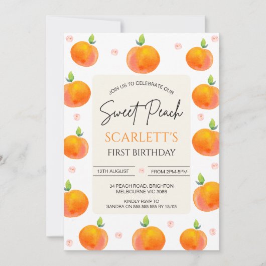 Sinaasappel Roze Bloemen Onze lieve Peach 1e Verja Kaart (Voorkant)