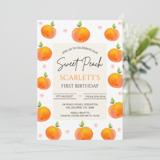 Sinaasappel Roze Bloemen Onze lieve Peach 1e Verja Kaart (Staand voorkant)