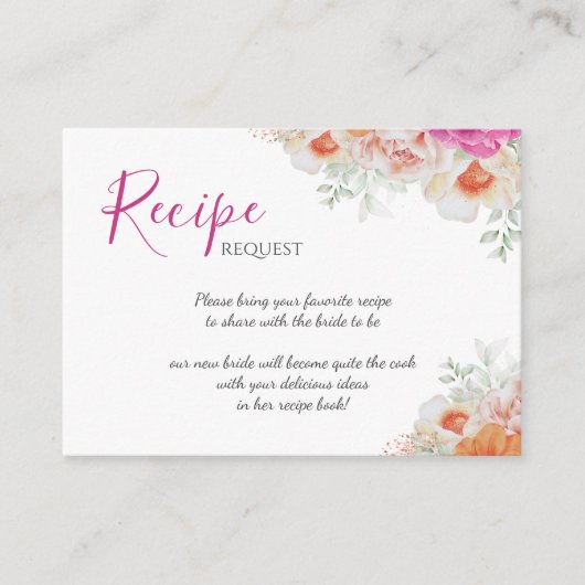 Sinaasappel & Roze Bloemen Vrijgezellenfeest Recep Informatiekaartje (Voorkant)