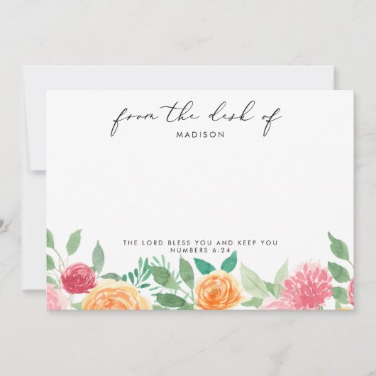 Sinaasappel & Roze Bloemige Gepersonaliseerde Schr Notitiekaartje (Voorkant)