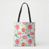 Sinaasappel Roze bloemmotief Canvas tas (Voorkant)