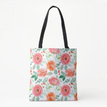 Sinaasappel Roze bloemmotief Canvas tas