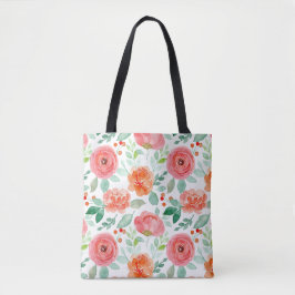 Sinaasappel Roze  bloemmotief Canvas tas