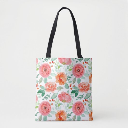 Sinaasappel Roze bloemmotief Canvas tas (Voorkant)