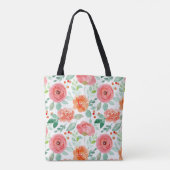 Sinaasappel Roze bloemmotief Canvas tas (Achterkant)