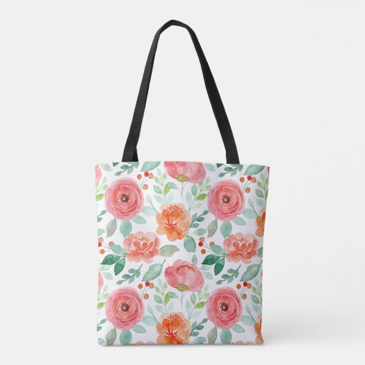 Sinaasappel Roze bloemmotief Canvas tas (Achterkant)
