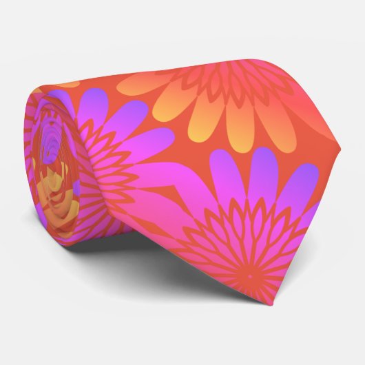 Sinaasappel Roze Bloempatronen  Rustiek Trendy Stropdas (Opgerold)