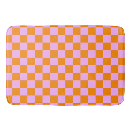 Sinaasappel + Roze Checkered-schaakbordpatroon Badmat (Voorkant)