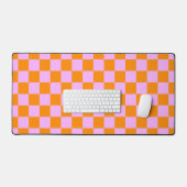 Sinaasappel + Roze Checkered-schaakbordpatroon Bureaumat (Keyboard & Muis)