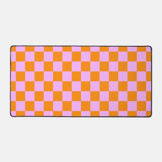 Sinaasappel + Roze Checkered-schaakbordpatroon Bureaumat (Voorkant)