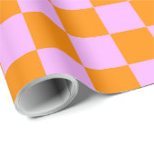 Sinaasappel + Roze Checkered-schaakbordpatroon Cadeaupapier (Rol Hoek)