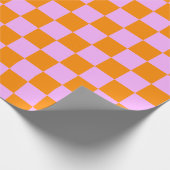 Sinaasappel + Roze Checkered-schaakbordpatroon Cadeaupapier (Hoek)