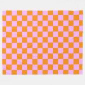 Sinaasappel + Roze Checkered-schaakbordpatroon Fleece Deken (Voorkant (Horizontaal))