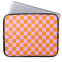 Sinaasappel + Roze Checkered-schaakbordpatroon Laptop Sleeve