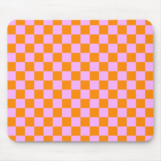 Sinaasappel + Roze Checkered-schaakbordpatroon Muismat (Voorkant)