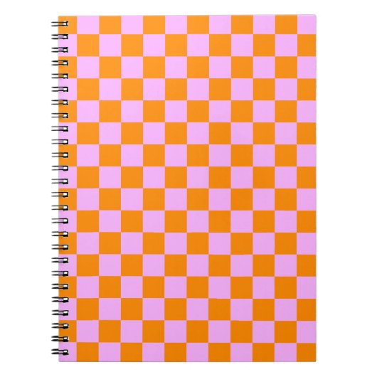 Sinaasappel + Roze Checkered-schaakbordpatroon Notitieboek (Voorkant)