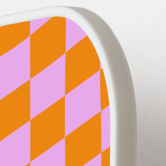 Sinaasappel + Roze Checkered-schaakbordpatroon Pickleball Paddle (Links Detail)