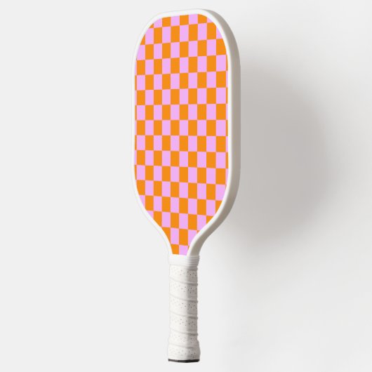 Sinaasappel + Roze Checkered-schaakbordpatroon Pickleball Paddle (Links)