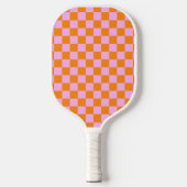 Sinaasappel + Roze Checkered-schaakbordpatroon Pickleball Paddle (Voorkant)