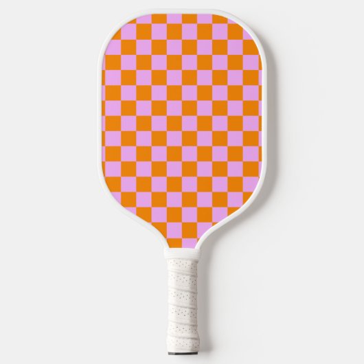 Sinaasappel + Roze Checkered-schaakbordpatroon Pickleball Paddle (Voorkant)