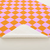 Sinaasappel + Roze Checkered-schaakbordpatroon Sherpa Deken (3/4)