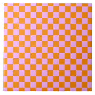 Sinaasappel + Roze Checkered-schaakbordpatroon Tegeltje