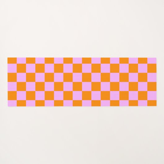 Sinaasappel + Roze Checkered-schaakbordpatroon Yogamat (Achterkant (horizontaal))