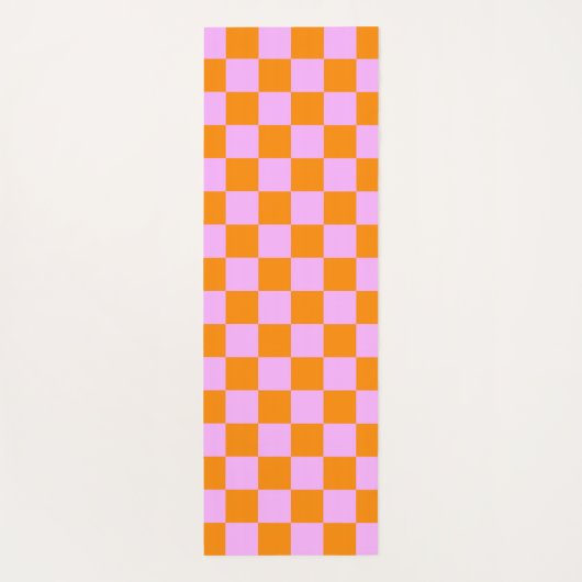 Sinaasappel + Roze Checkered-schaakbordpatroon Yogamat (Achterkant)