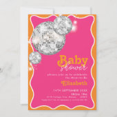 Sinaasappel Roze Disco Ball Baby shower Party Desi Kaart (Voorkant)