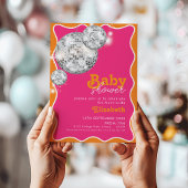 Sinaasappel Roze Disco Ball Baby shower Party Desi Kaart