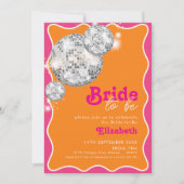 Sinaasappel & Roze Disco Bruids Douche Uitnodiging (Voorkant)