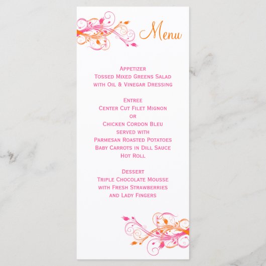 Sinaasappel, Roze, en Witte Bloemen Menu Kaart (Achterkant)