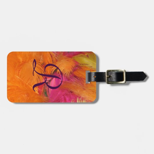 Sinaasappel, roze feathers Monogram Bag Bagagelabe Bagagelabel (Voorkant horizontaal)